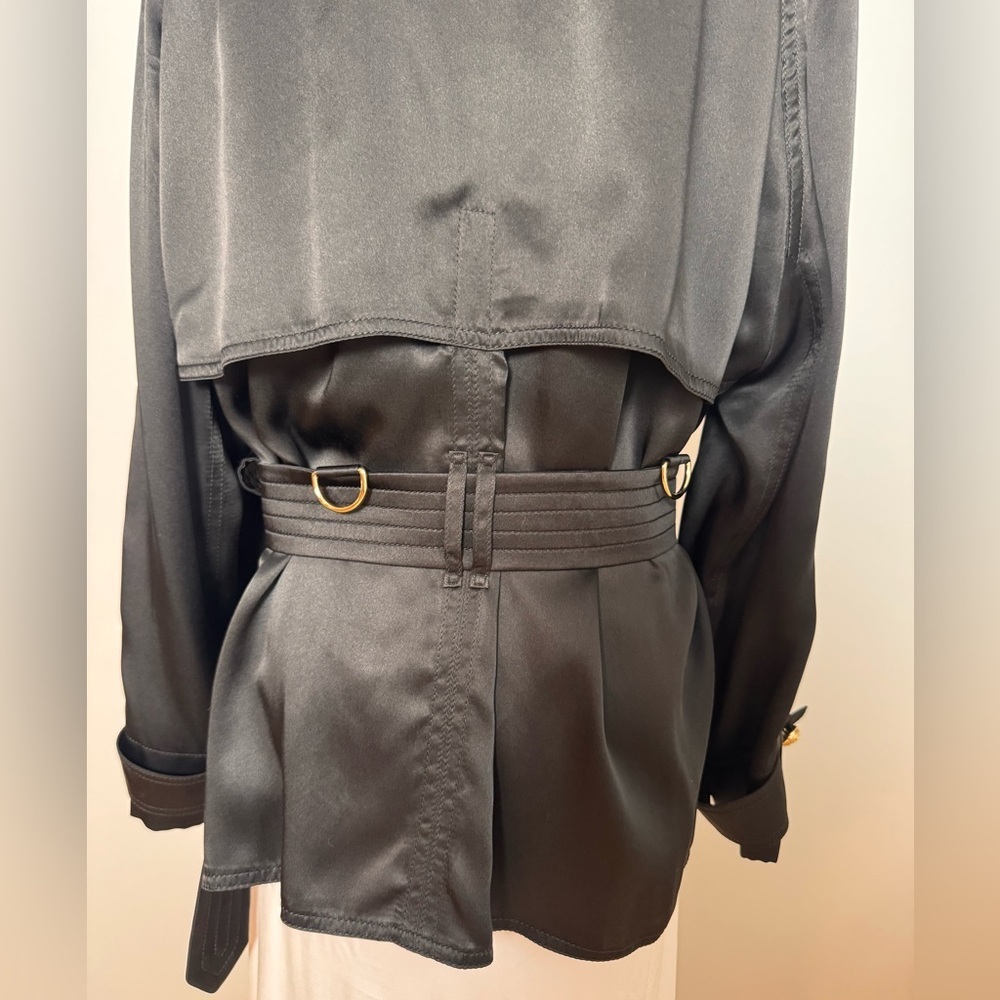 Burberry Black Silk Trent Regimental Jacket Size 6 - Picture 11 of 16